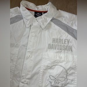 Harley Davidson Shirt Men’s XL White Skull Pocket  Short Sleeve Button Up Shirt